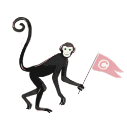 johnny the monkey holding a flag