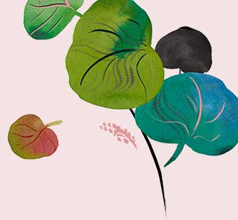 green leaves in the top right corner