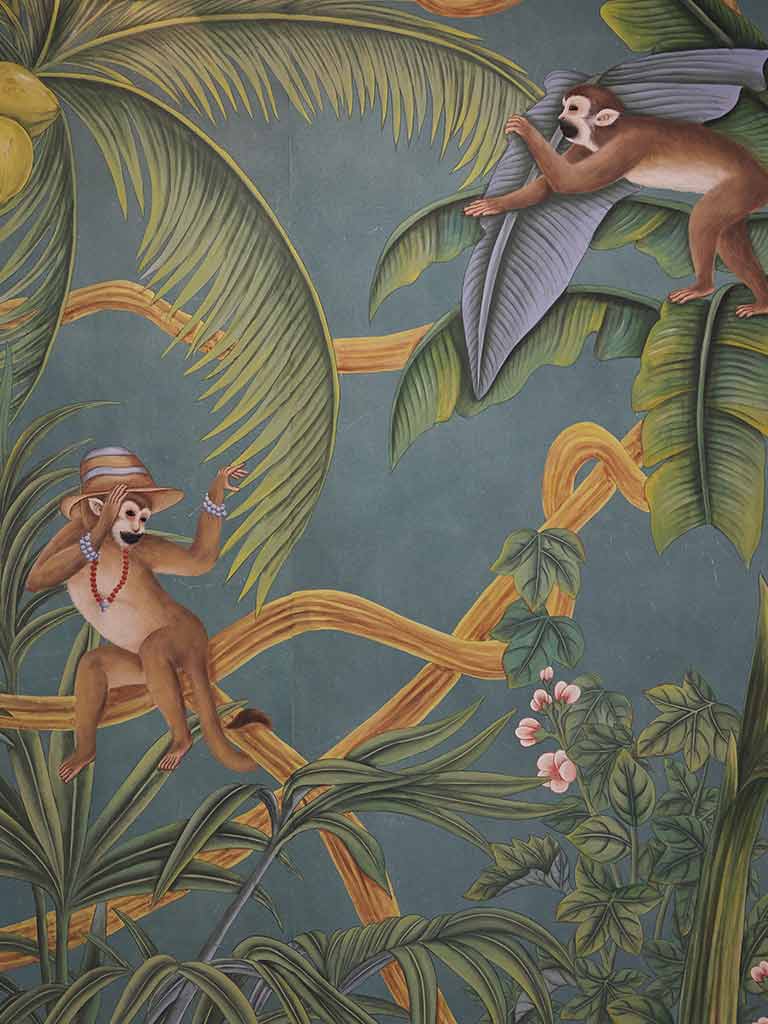 wall paper/painting with monkeys in palm tree illustration