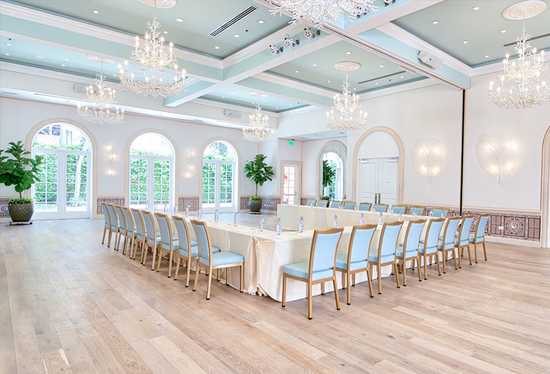 ballroom with meeting table setup