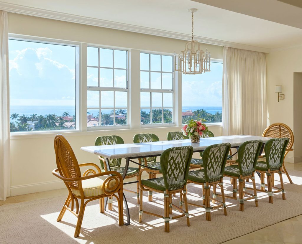 Entertaining dining area with view of the ocean.