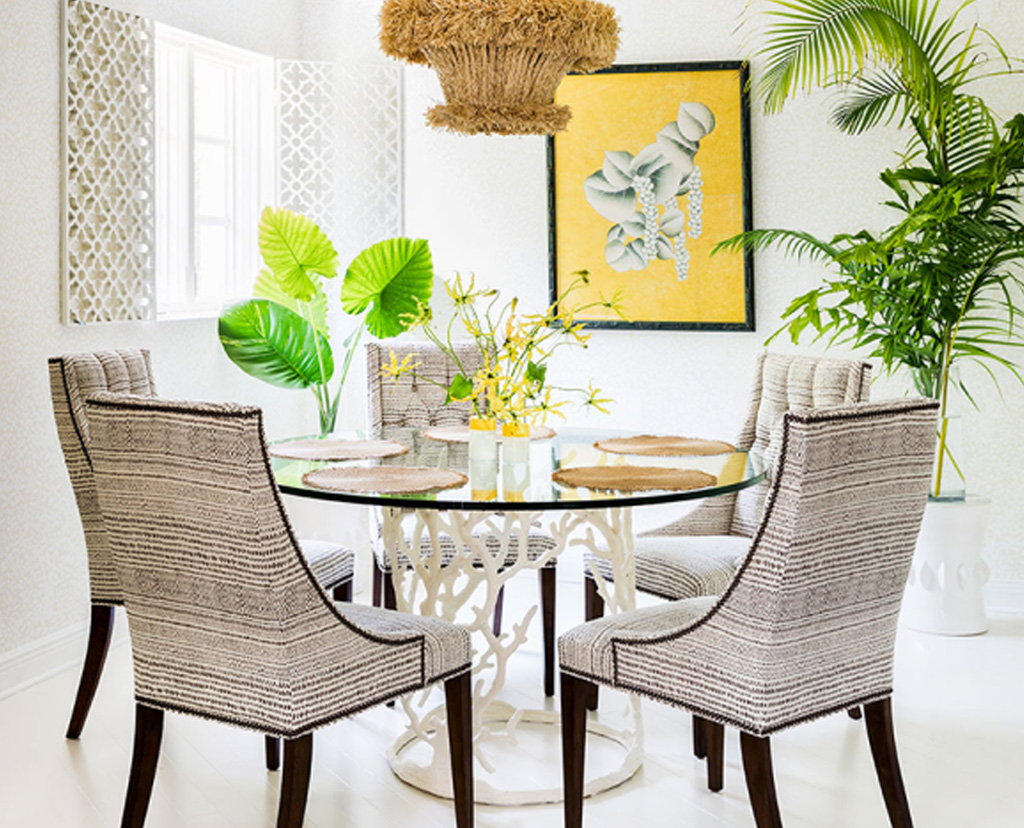 round dining table with four chairs