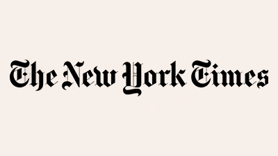 New York Times logo in black with off white background.