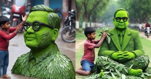 Child’s artistic talent shines in crafting lifelike leaf sculptures. n