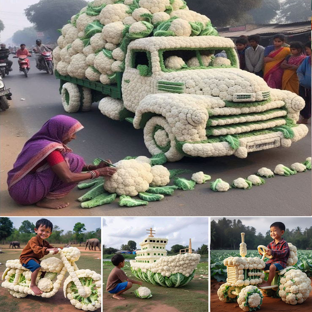 Creative Marvels: іпсгedіЬɩe Vehicles and Structures Made Entirely from Cauliflower!